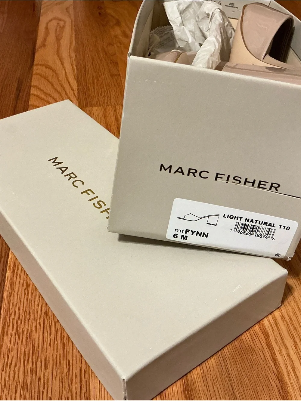 Marc Fisher Nude Patent Block Heel Slide Sandals